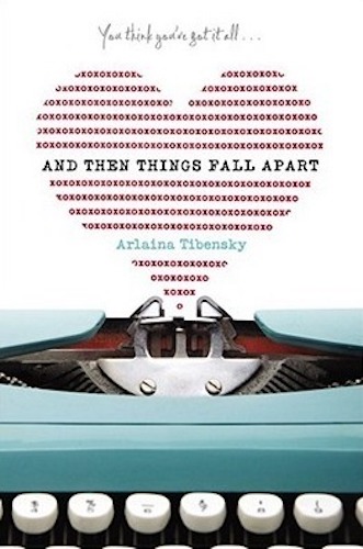 Cover of And Then Things Fall Apart shows an old fashioned typewriter that typed a heart