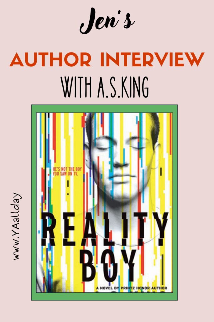 The cover of Reality Boy by AS King on a pink background