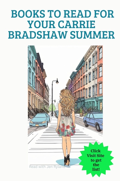 Line drawing of a young Carrie Bradshaw walking down a city street