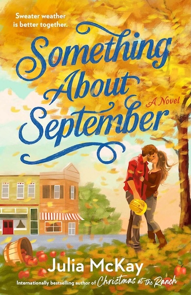 Cover of Something About September. A couple embracing under a tree with golden leaves