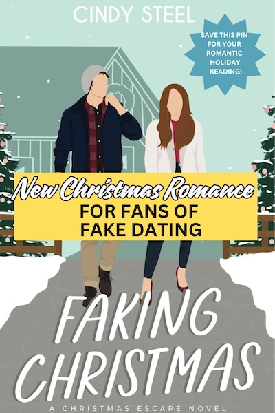 Faking Christmas. A couple walks down a street past a house and decorated christmas tree