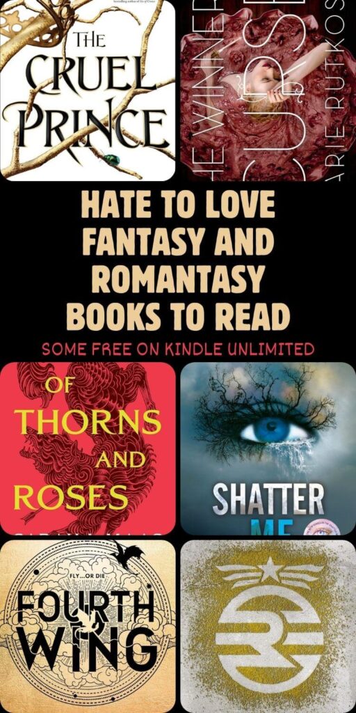 A photo collage of hate to love fantasy and romantasy