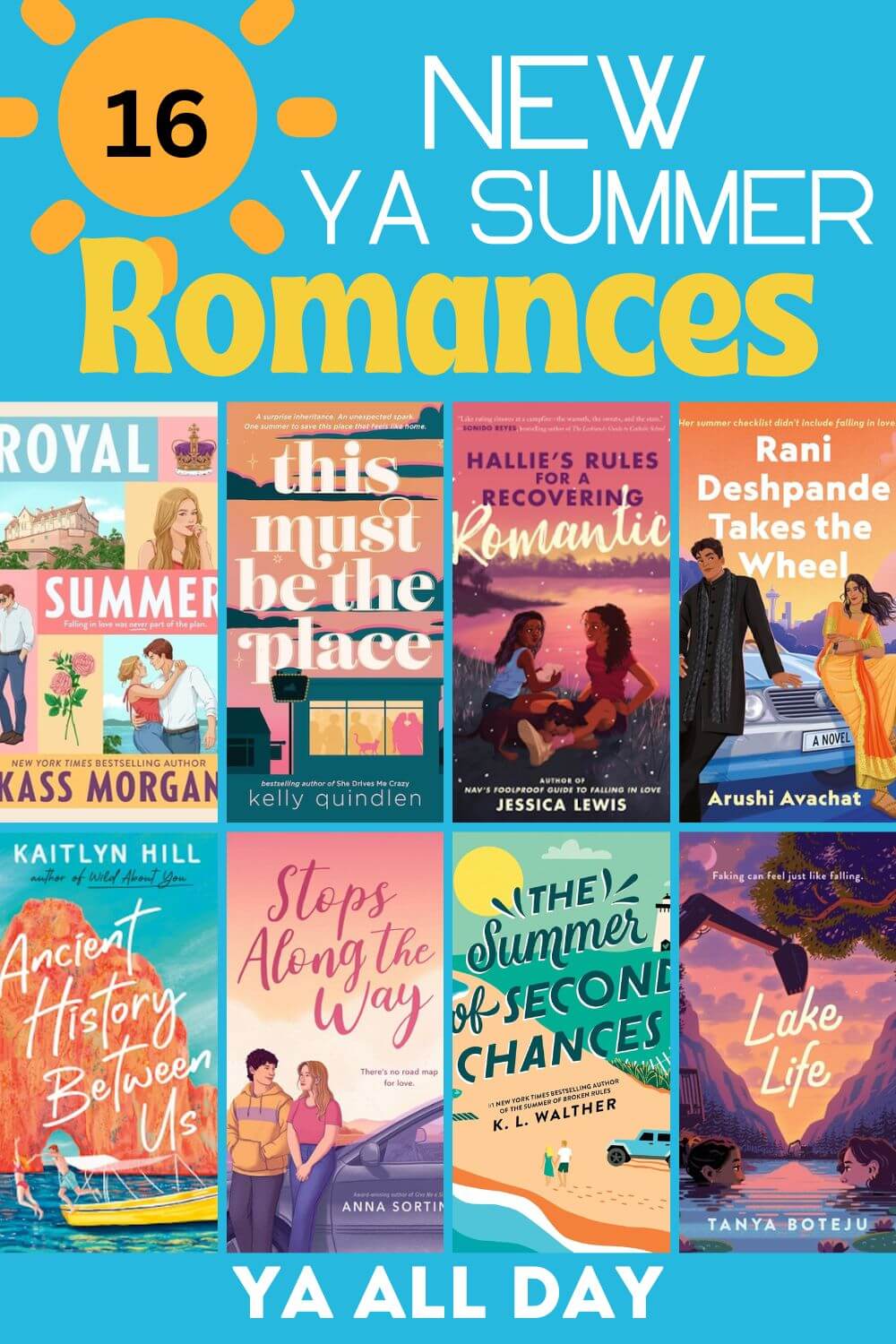 Photo Collage of 16 New YA Summer Romance Books