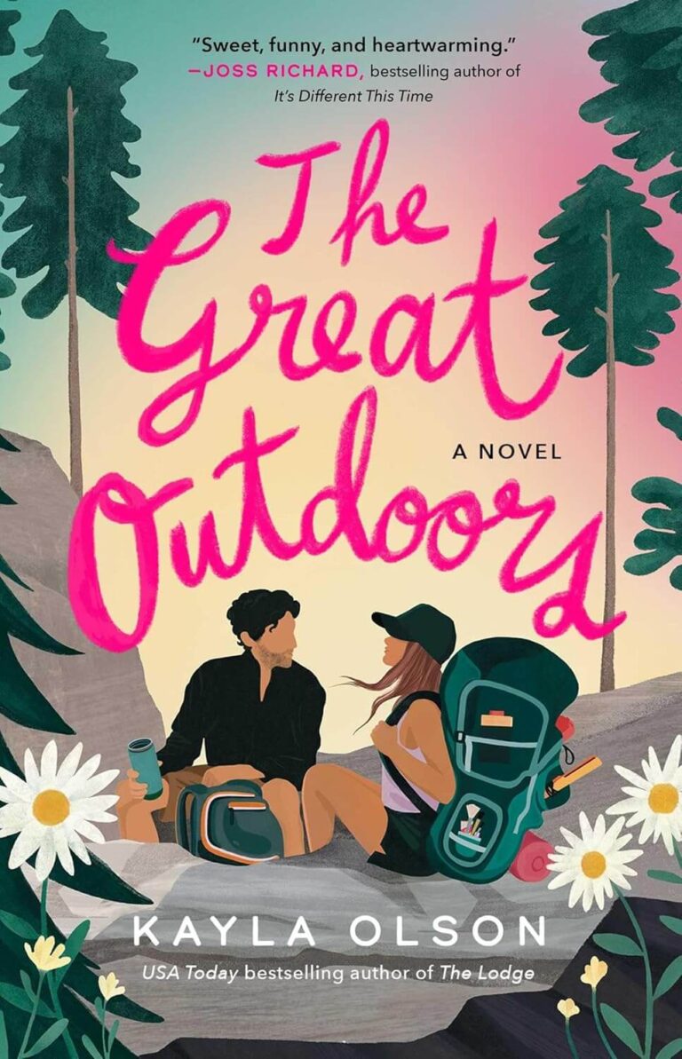 The Cover of The Great Outdoors by Kayla Olson, which shows a couple resting on a rock with their backpacks beside them