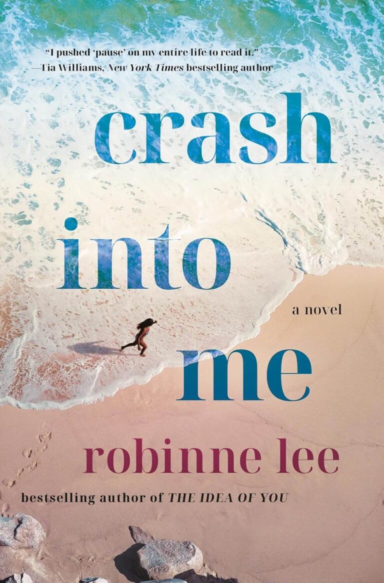 The cover of Crash Into Me by Robinne Lee. The cover shows a woman with long hair and dark skin running on a beach in an overhead shot.