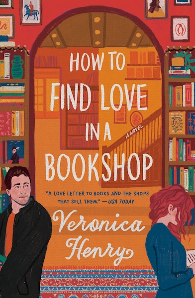 Cover of How to Find Love in a Bookshop. A couple with their becks to one another in front of a bookshop