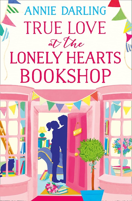 Cover of True Love at the Lonely Hearts Bookshop shows a couple embracing in side a bookstore